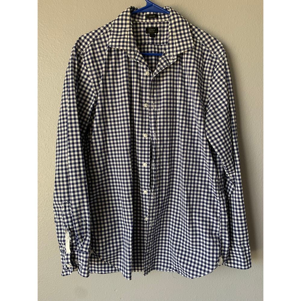 J.Crew Ludlow 120s 2-Ply Navy Gingham Button Down Dress Shirt Size Large